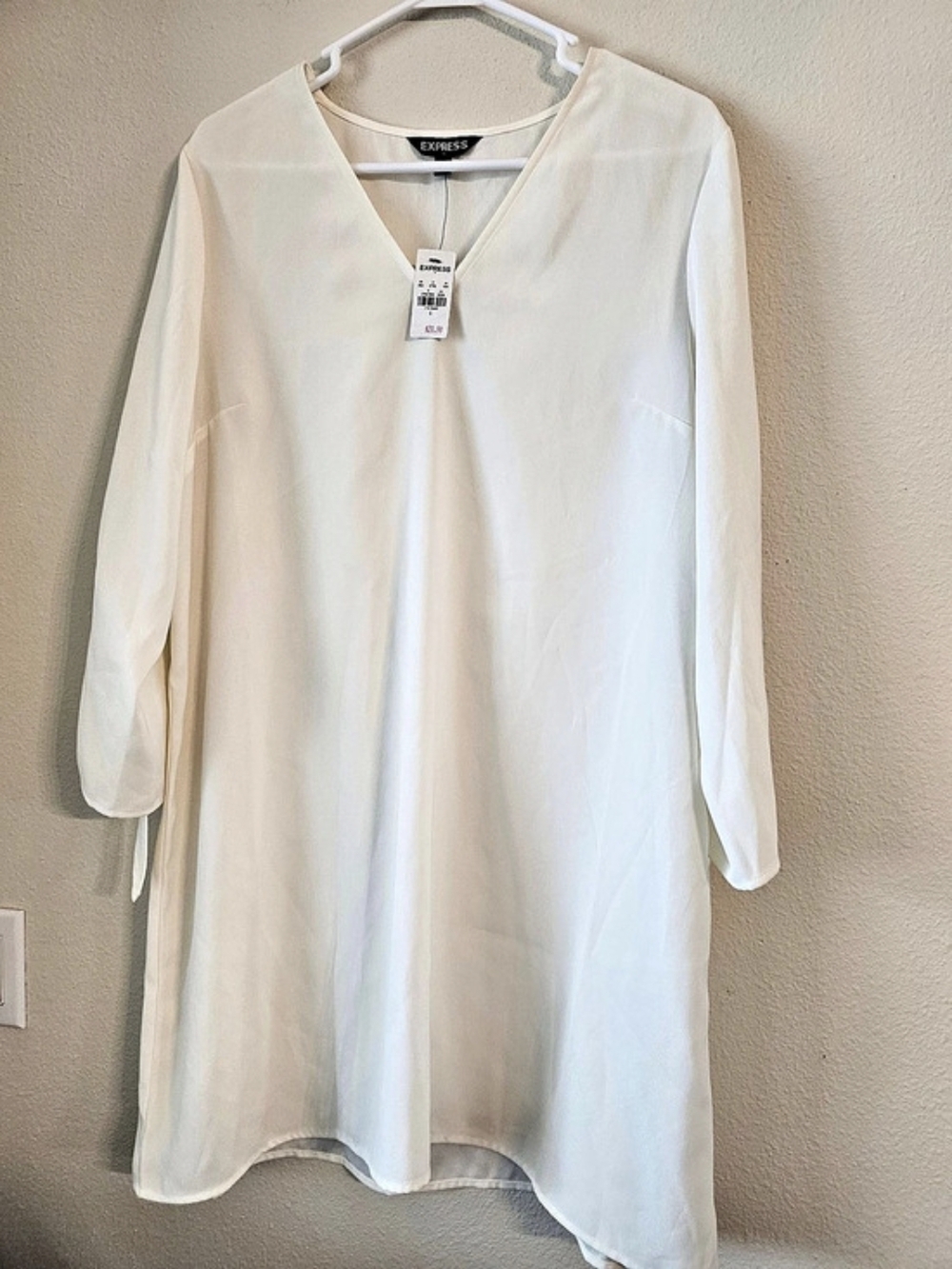 Express Long Sleeve Mini Dress in White Size Large NWT